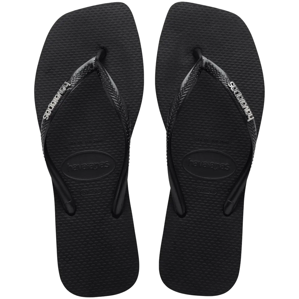 Women’s Slim Square Logo Metallic Flip Flops
