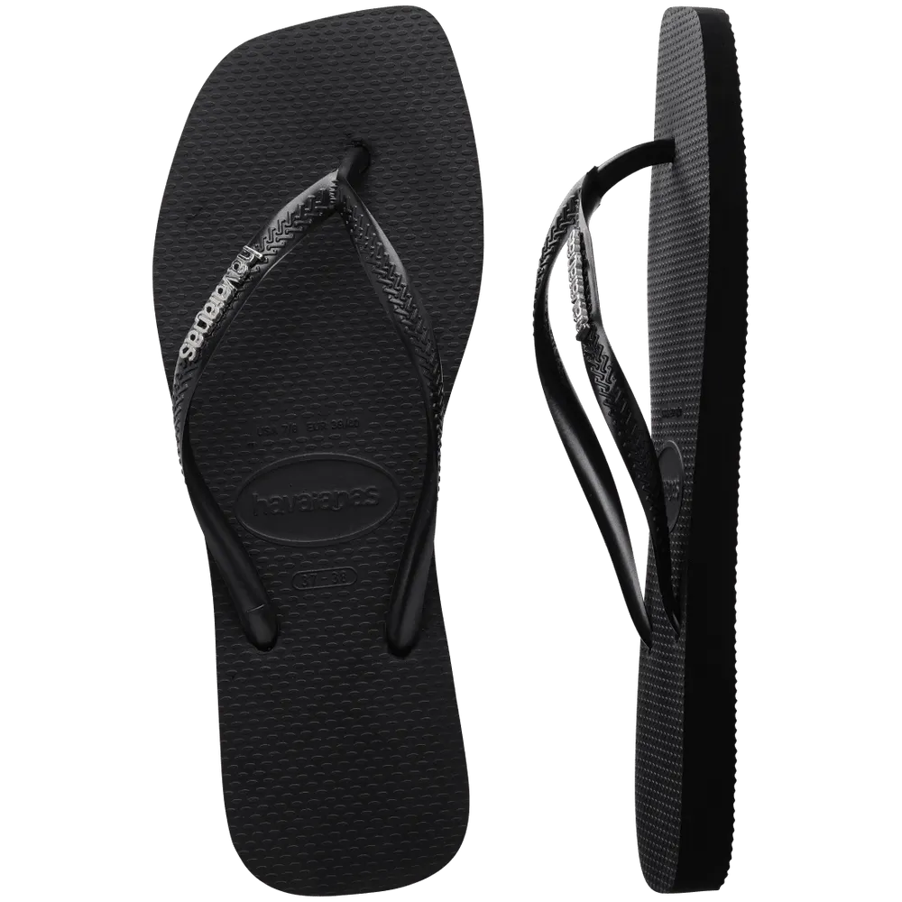 Women’s Slim Square Logo Metallic Flip Flops